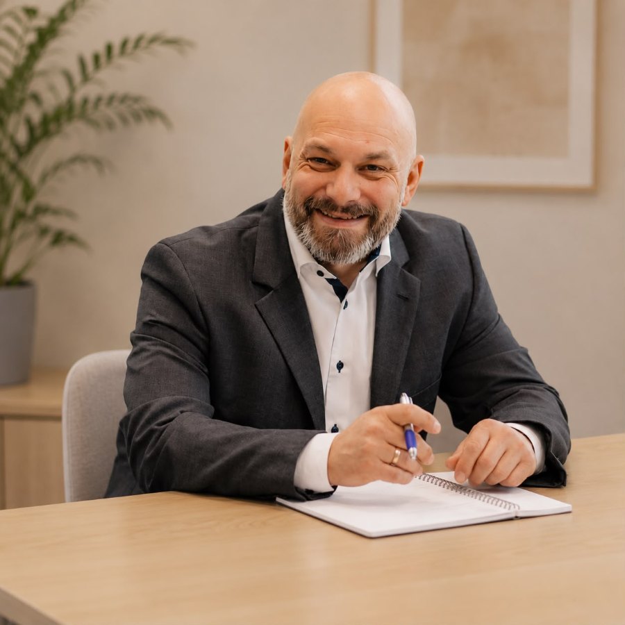 Andreas von der REP GmbH am Besprechungstisch im Büro in Erftstadt