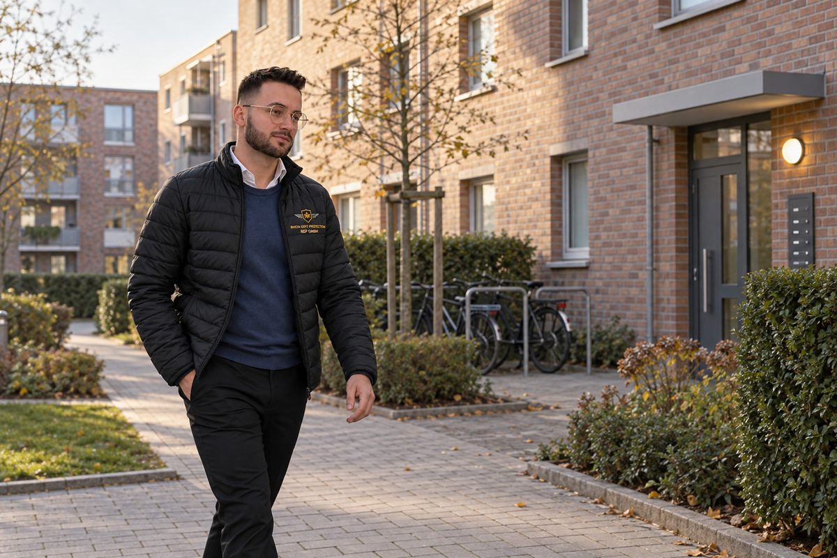 Mitarbeiter der REP GmbH beim Kontrollgang durch ein Wohnquartier