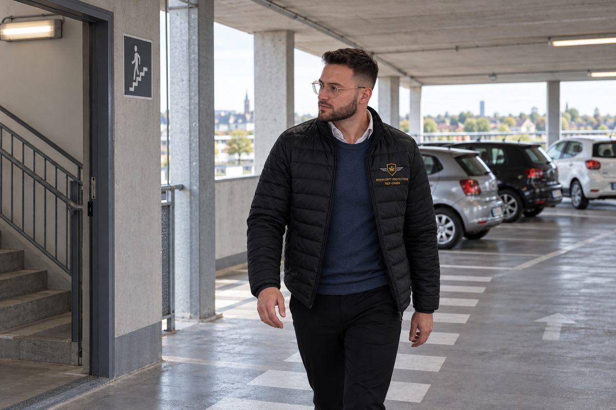 Mitarbeiter der REP GmbH kontrolliert eine Tiefgarage